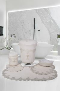 Bonny Home Luxury Krem 6 Prç Çeyizlik Banyo Kirli Çamaşır Sepeti Seti & Banyo Paspası Seti
